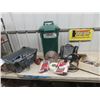 Image 1 : Garbage Can, Bungy Cords, Lawn Mower Blades Clock plus more