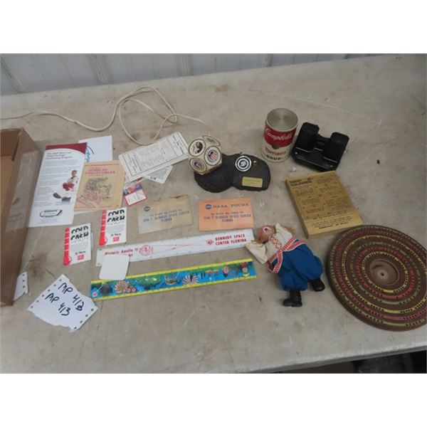 Campbell Soup Radio, Viewmaster, Kennedy Space Center Lamp, Pamphlets, Ruler plus more