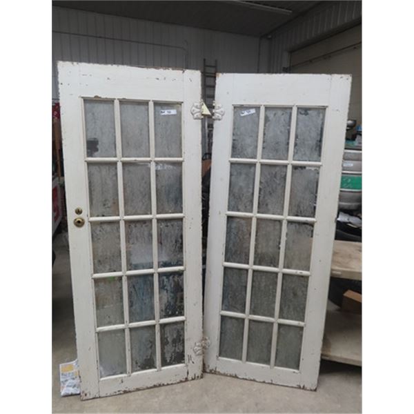 2 Vintage Painted French Doors with Frosted Glass 30" x 77"