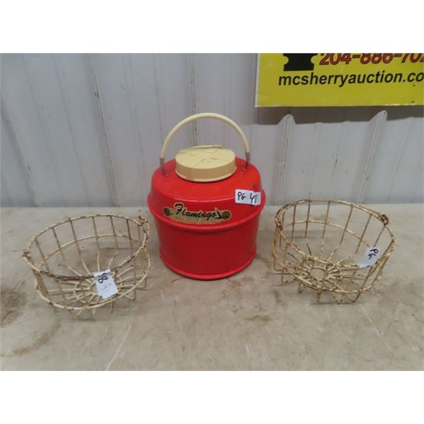 Flamingo Cooler & 2 Metal Egg Baskets