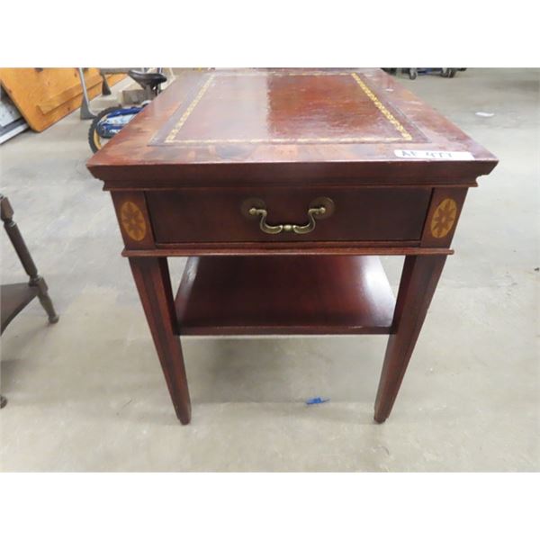 End Table with Leather Inlay 23"X19.5"x25.5"