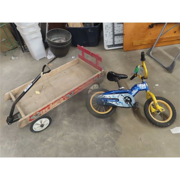 Child's Disney Bike with Wooden Wagon