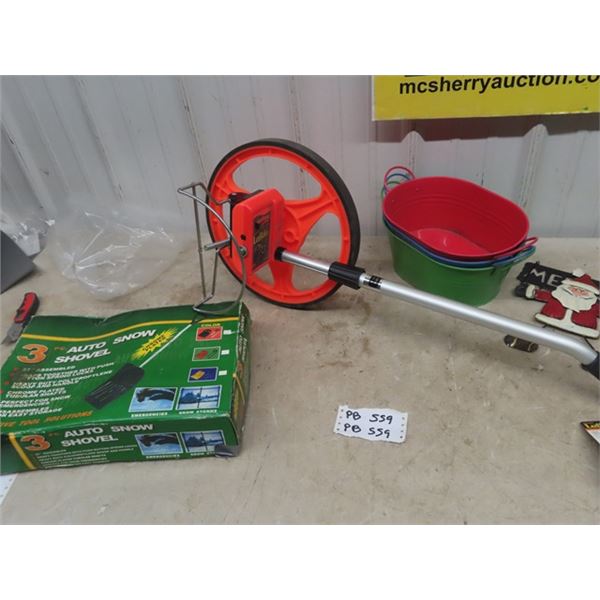 New Lufkin Measuring Wheel, 3 Piece Shovel, Planters