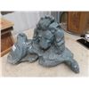 Image 2 : Cast Patio Umbrella Base, Cement Lion Yard Ornament, 2 Cedar Planters- Biggest 9" x 17.5" x 11"