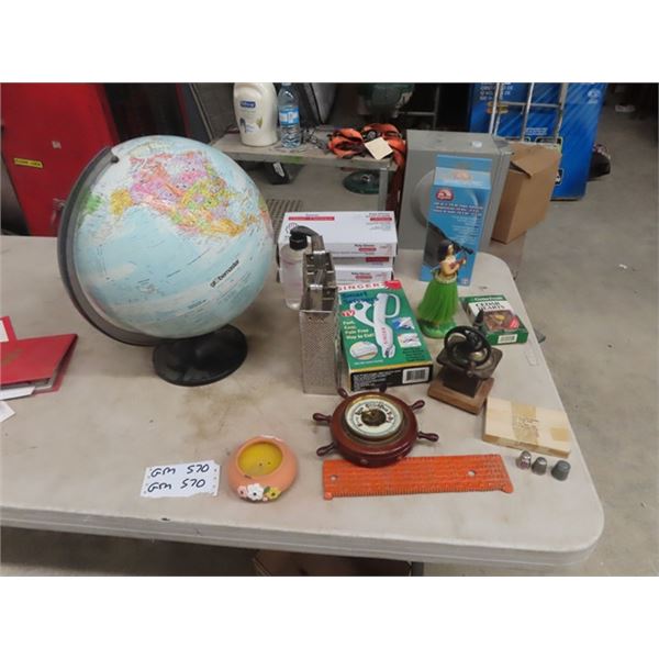 Globe, Electric Scissors, AC 12 V Converter, Coffee Grinder Display, Hawaian Hula Dancing Girl