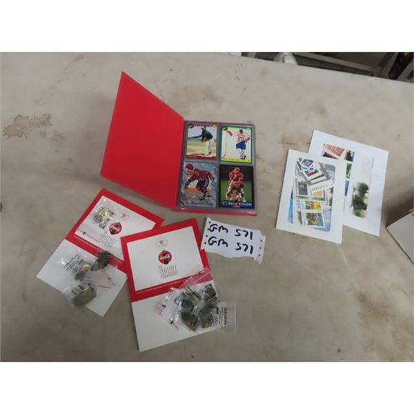 Spirit Olympic Coke Pin, Stamps, Hooks, Hockey + Sports Cards