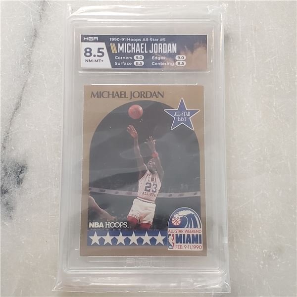 Michael Jordan HGA 8.5 NM-Mt+ Hologram 1990-91 Hoops All Star #5 high grade Basketball cards HOF