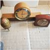 Image 1 : (2) mantle clocks and (1) solid brass decorated egg - chips in decoration