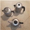 Image 2 : 3 aluminum tea pot coffee pot percolator one missing top glass