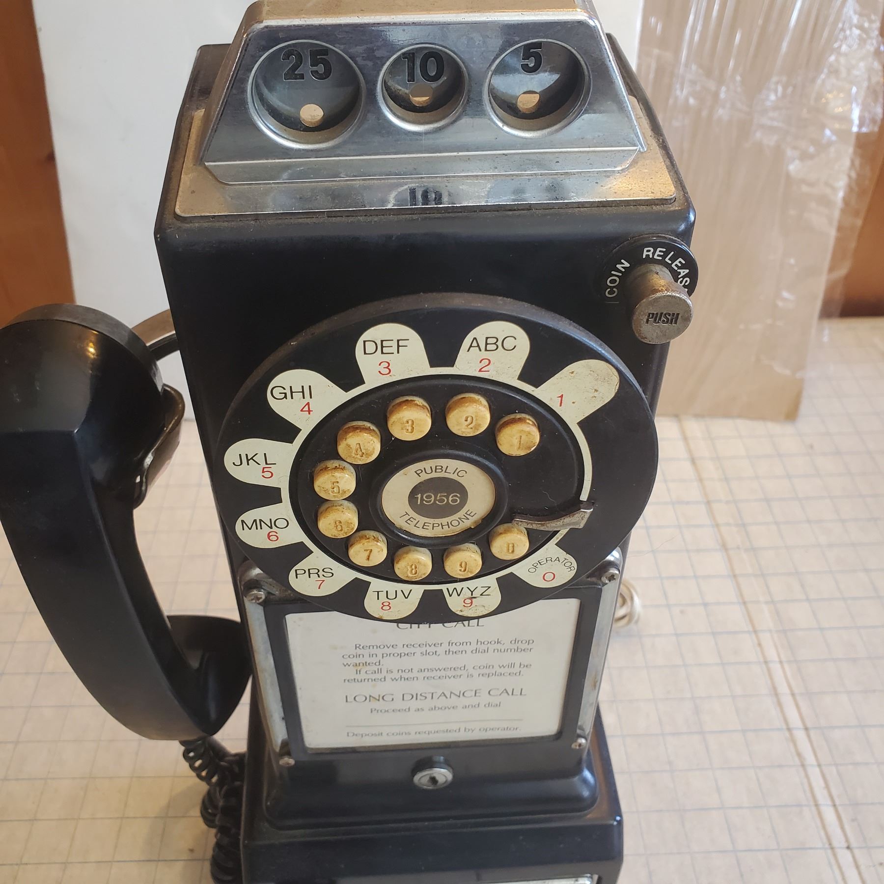 vintage phone. 3 coin payphone style wall mount landline telephone