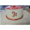 Image 1 : Vinatge round cake carries/saver Red & White w/flower and handle(Dconware tin)