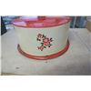 Image 2 : Vinatge round cake carries/saver Red & White w/flower and handle(Dconware tin)