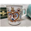 Image 5 : Unique green wooden storage box, clover pattern with Charles & Diana commemorative mug, and pottery 