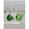 Image 1 : 2 green glass swans