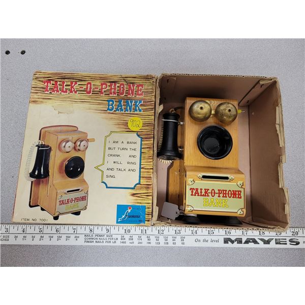 Vintage Tomy Talk-O-Phone bank in original box