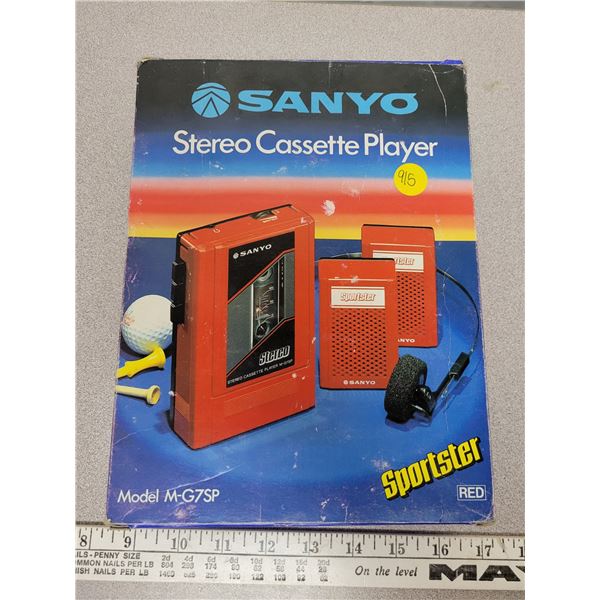 Vintage Sanyo stereo cassette player in original box