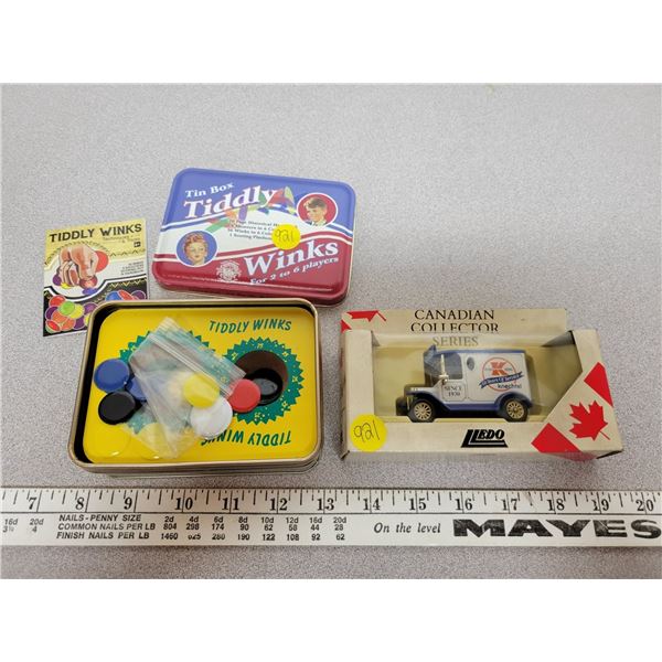 Tiddly Winks game in tin and die cast collector car