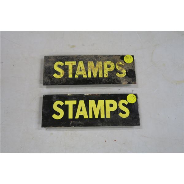 2 Steel "Stamps" Signs - 7 1/2" x 2 3/4 "