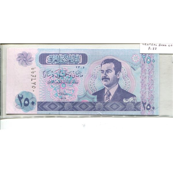 Iraq. Central Bank of Iraq. 2002 250 Dinars. Saddam Hussein. P-88. AU.