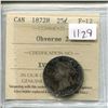 Image 1 : 1872H 25 Cents ICCS certified and graded F-12 Obverse 2.