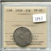 Image 1 : 1918 25 Cents ICCS certified and graded VF-20.