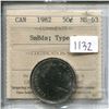 Image 1 : 1982 Small Beads Type 2 50 Cents ICCS certified and graded MS-63. Nice.