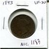 Image 1 : 1893 Canadian Victorian Large Cent. VF-30. Nice.