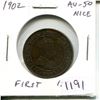 Image 1 : 1902 Canadian Edward VII Large Cent. First issue for King Edward VII. AU-50 Nice.