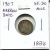 Image 1 : 1907 Narrow Date Canadian Silver 5 Cents. VF-30. Nice.