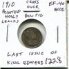Image 1 : 1910 Pointed Holly Leaves Cross/Bow Tie Canadian Silver 5 Cents. Last issue of King Edward VII. EF-4