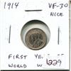 Image 1 : 1914 Canadian Silver 5 Cents. First year of World War I. VF-30. Nice.