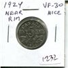 Image 1 : 1924 Near Rim Canadian Nickel 5 Cents. S is Near Rim. VF-30. Nice.