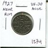 Image 1 : 1927 Near Rim Canadian Nickel 5 Cents. S is Near Rim. VF-30. Nice.