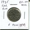 Image 1 : 1935 Far Rim Canadian Nickel 5 Cents. S is Far from Rim. EF-40 (8 pearls). Nice.