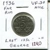 Image 1 : 1936 Far Rim Canadian Nickel 5 Cents. S is Far from Rim. Last issue of King George V. VF-30. Nice.