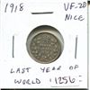 Image 1 : 1918 Canadian Silver 10 Cents. Last year of World War I. VF-20. Nice.