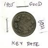 Image 1 : 1905 Canadian Silver 25 Cents. Key Date. Mintage of 800,000. Good.
