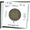 Image 1 : 1936 Dot Canadian Silver 25 Cents. Scarce Dot variety. G-6.
