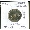 Image 1 : 1967 Diving Cougar Silver 25 Cents. Rotated Die. MS-63 with Cameo. Nice.