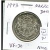 Image 1 : 1943 Narrow Date Silver 50 Cents. World War II issue. VF-30. Nice.