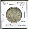 Image 1 : 1943 Double Die 3 Silver 50 Cents. VF-30. Scarce. Nice.