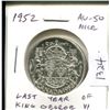 Image 1 : 1952 Silver 50 Cents. The last issue of King George VI. AU-50. Nice.