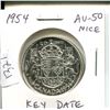 Image 1 : 1954 Canadian Silver 50 Cents. Key Date. Mintage of 506,305. AU-50. Nice.