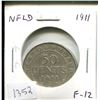 Image 1 : Newfoundland 1911 Silver 50 Cents. First 50 Cents issued for King George V. Mintage of 200,000. F-12