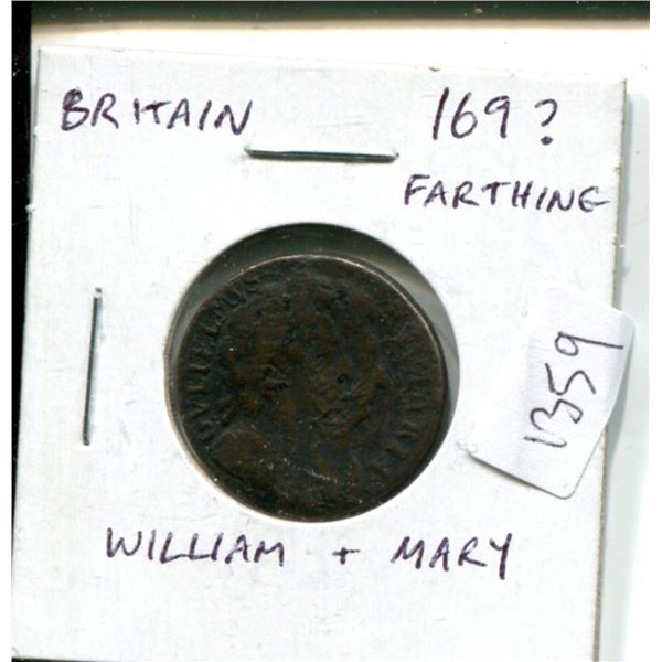 Great Britain. 169? Farthing. William & Mary. Good.