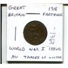 Image 1 : Great Britain. 1918 Farthing. George V. Issued during the last year of World War I. AU with Traces o