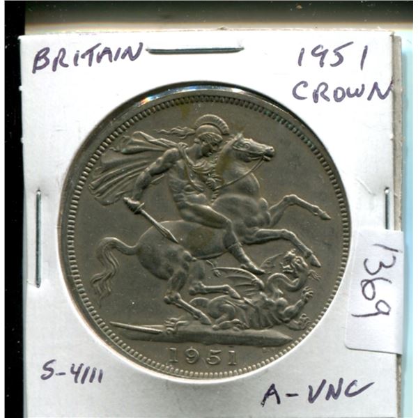 Great Britain. 1951 Festival of Britain Crown. St. George on horseback, slaying dragon. About Unc.