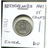 Image 1 : Netherlands. 1941 Silver 25 Cents. Issued during World War II. BU. Nice.