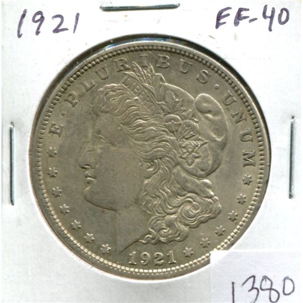 U.S. 1921 Morgan Silver Dollar. Philadelphia Mint. EF-40.