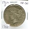 Image 1 : U.S. 1922 S Peace Silver Dollar. San Francisco Mint. 100 years old. VF-30.
